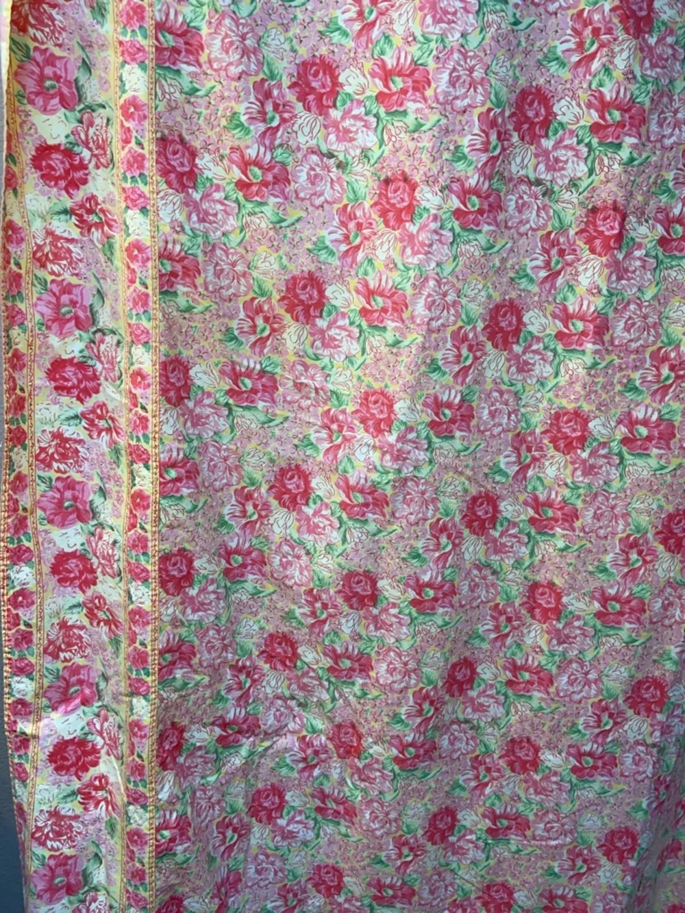 Vintage April Cornell 100% Cotton 60”x96” Tablecloth Spring Floral Pink Yellow